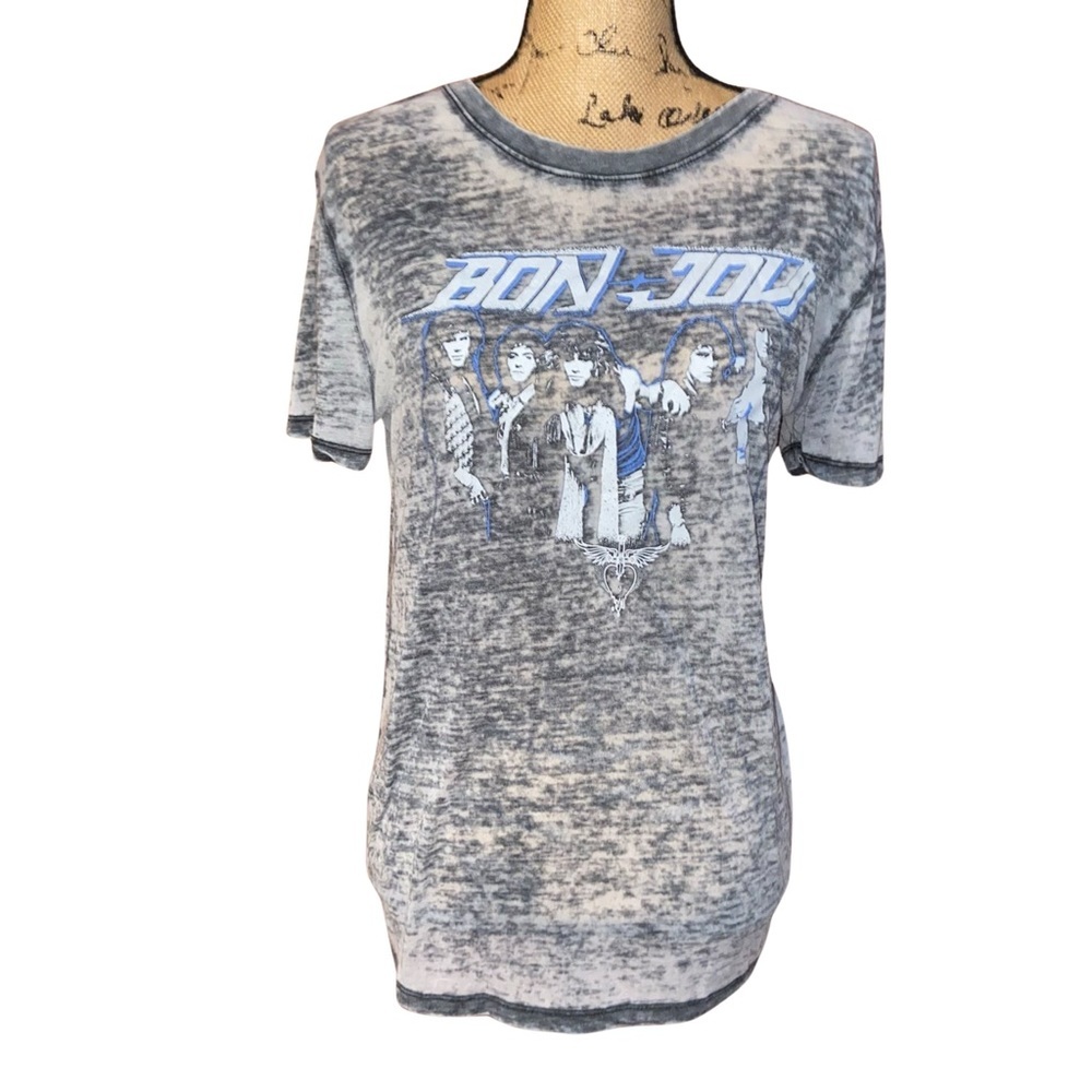 Bon Jovi Gray Slub Knit Tee Size M - Picture 1 of 6
